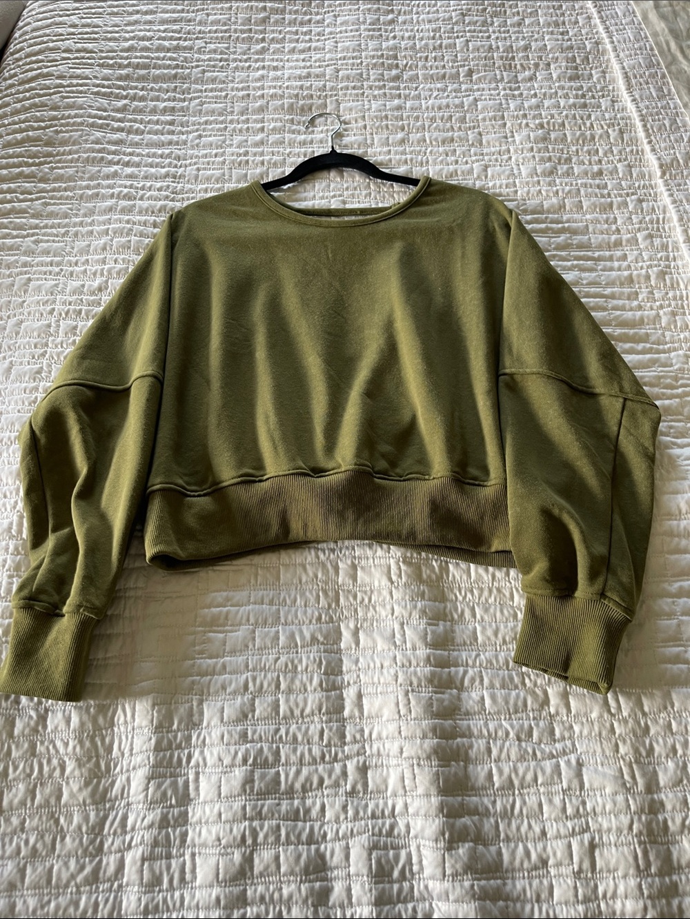Olive Cropped Crewneck Sweatshirt - V Back - Women Tops
